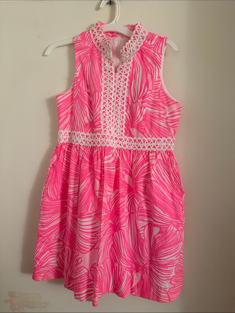 Lilly Pulitzer Bright Pink Tropical Lace-Trim Dress